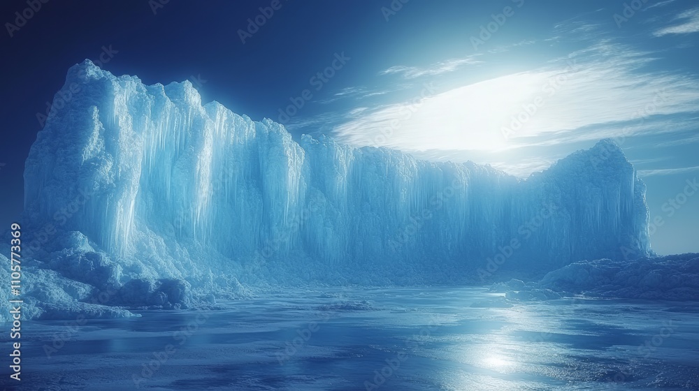 Majestic Iceberg Wall, Glacial Landscape, Frozen Water, Sunlight, Arctic, Ice Formation, Cold, Winter Majestic Iceberg Wall, Glacial Landscape, Frozen Water, Sunlight, Arctic, Ice Formation, Cold, Winter