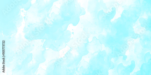 sunny sky blue light watercolor background. Aquarelle painting brush effect card paper textured canvas cloudy smoke space for text, entertaining card, template. aquamarine color graphics illustration