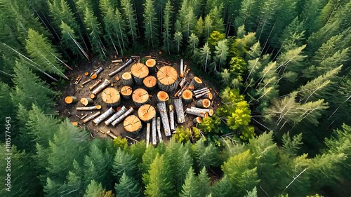 Aerial View of Deforestation Area Surrounded by Dense Forest

 photo