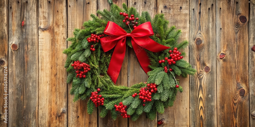 Festive Christmas Wreath with Red Bow and Berries Festive Christmas Wreath with Red Bow and Berries