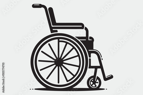 Black and white line art illustration of a wheelchair.