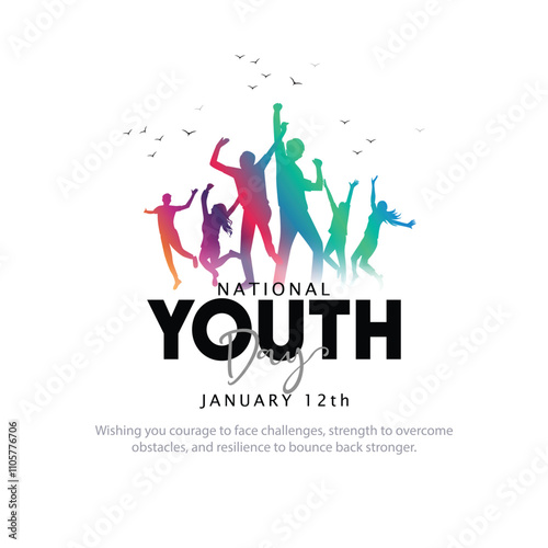 January 12 Happy Indian National Youth day greeting card, people group. abstract vector illustration design