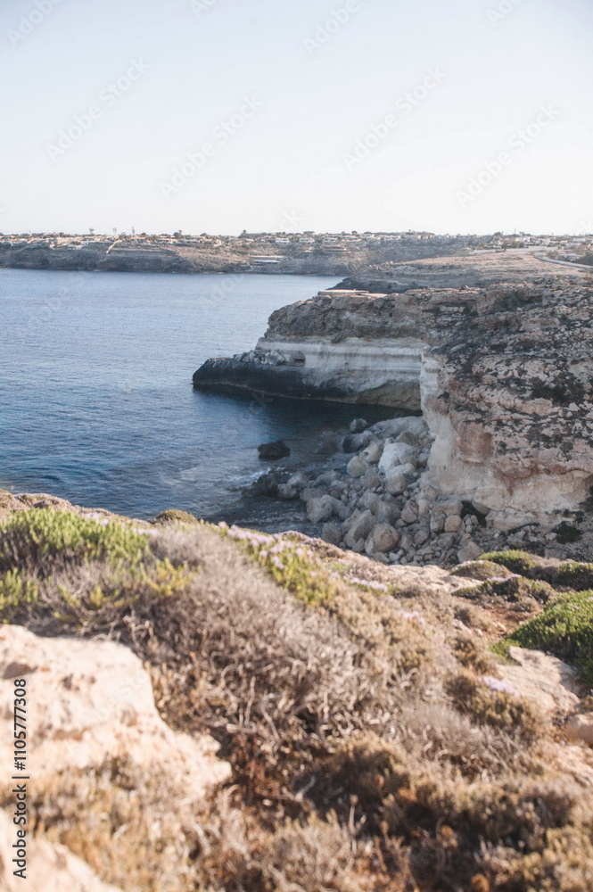 view of the coast of island of Lampedusa in Sicily