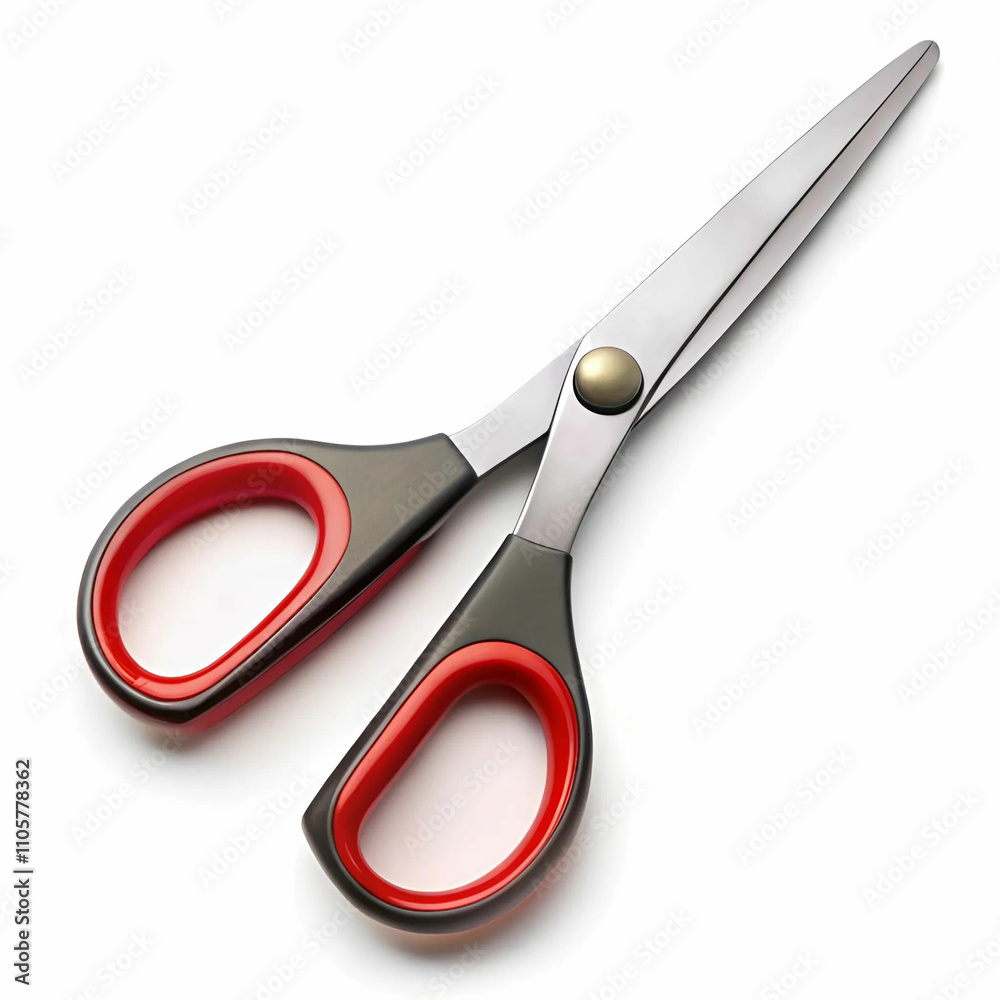 A pair of scissors with sharp metal blades and ergonomic handles, A pair of scissors with sharp metal blades and ergonomic handles,