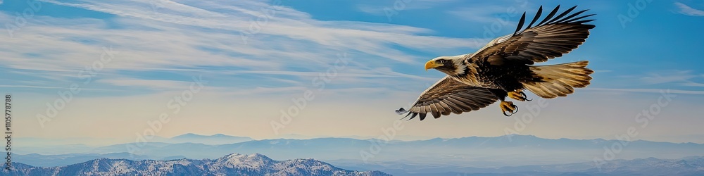 Obraz premium Eagle soaring over snowy mountain range