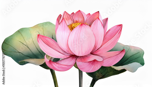 Pink lotus flower, watercolor vector illustration, hand