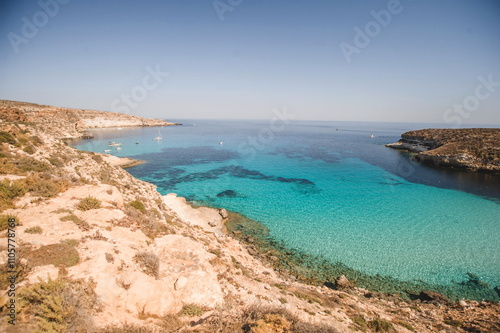 view of the coast of island of Lampedusa in Sicily