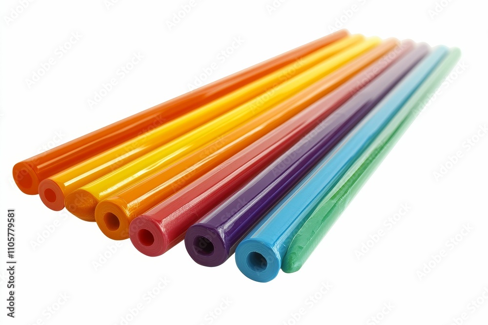 Rainbow-colored cylindrical objects, possibly modeling clay. Rainbow-colored cylindrical objects, possibly modeling clay.