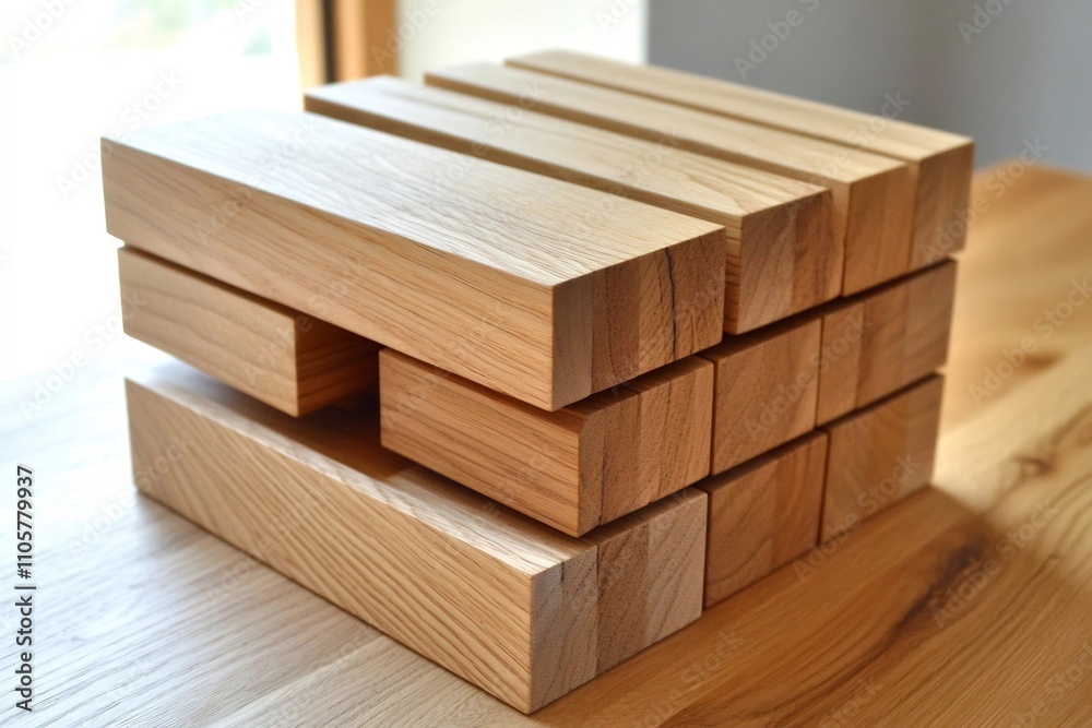 Stacked Wooden Blocks on Wooden Surface