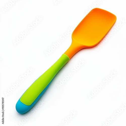 Colorful silicone spatula; kitchen utensil.