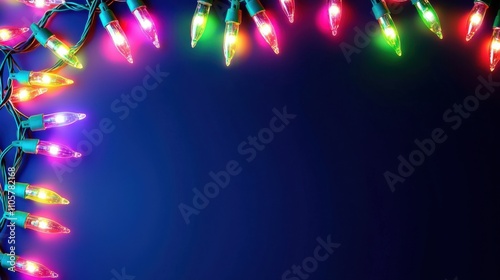 Colorful holiday lights frame a dark background, creating a festive and cheerful atmosphere perfect for celebrations.