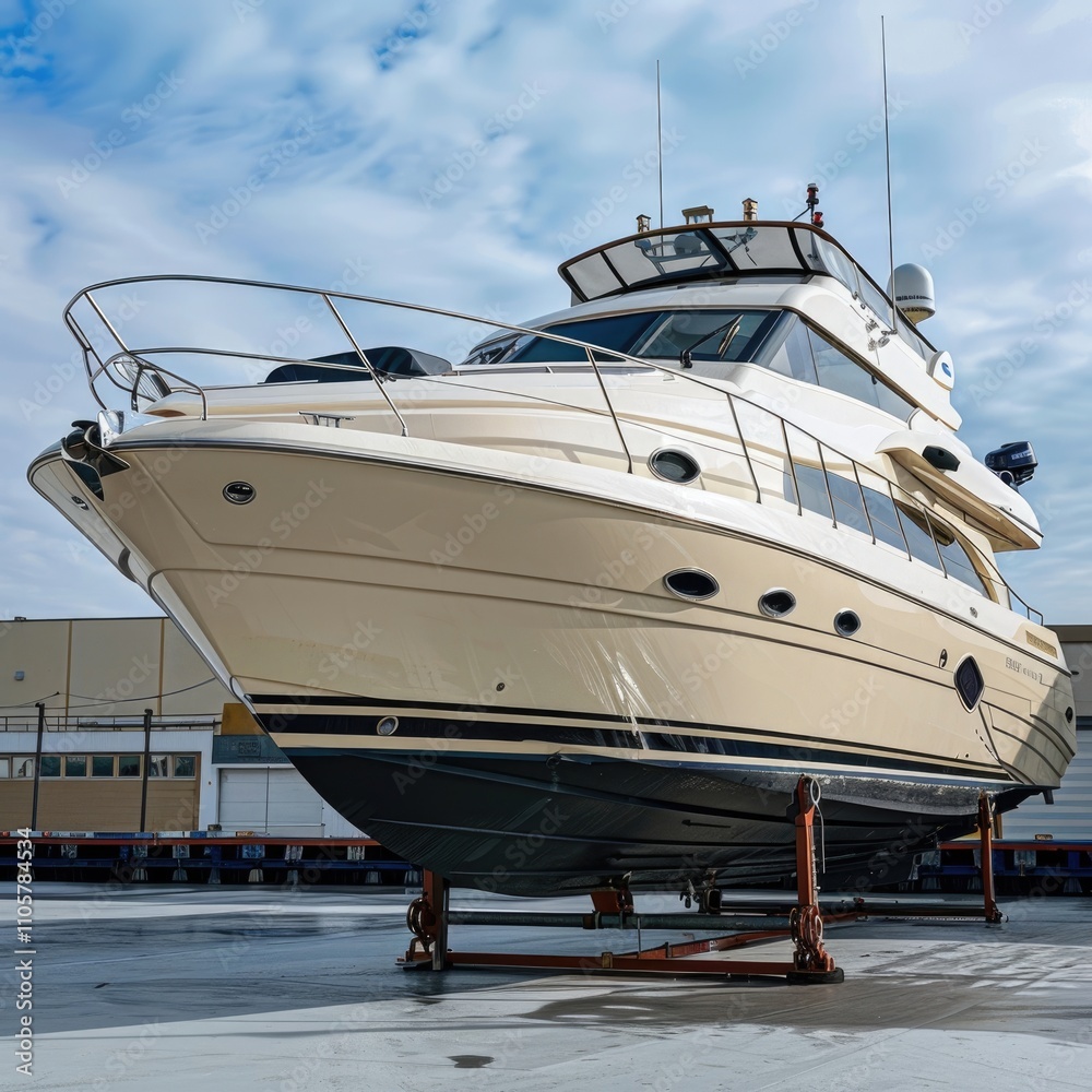 Fototapeta premium Motor boat docked at berth.