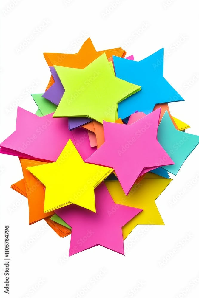 Colorful star-shaped papers piled high.