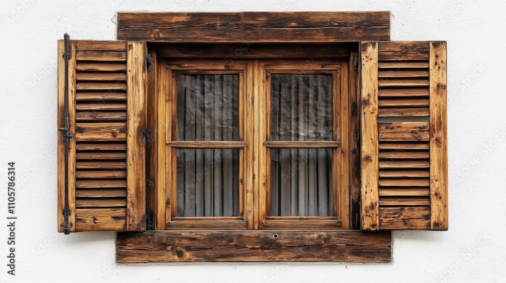Antique Brown Wooden Window Against White Backdrop in a Vintage Style Antique Brown Wooden Window Against White Backdrop in a Vintage Style