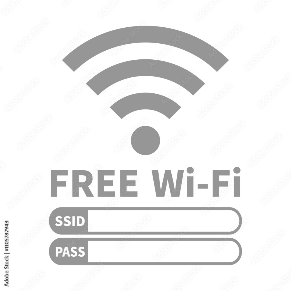 文字入り Wi-Fiのアイコン シンプル グレー モノクロ SSIDとPASS 記入スペースあり 文字入り Wi-Fiのアイコン シンプル グレー モノクロ SSIDとPASS 記入スペースあり
