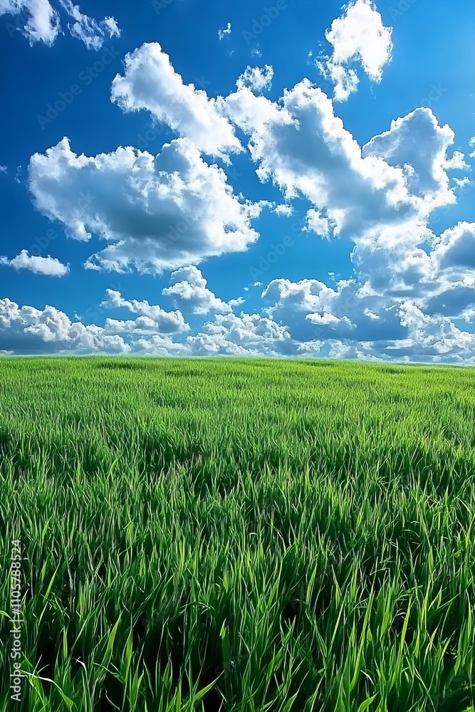 A Breathtaking Expansive Field Under a Sky Filled with Clouds. A Perfect Summer Day in Nature's Embrace. A Breathtaking Expansive Field Under a Sky Filled with Clouds. A Perfect Summer Day in Nature's Embrace.