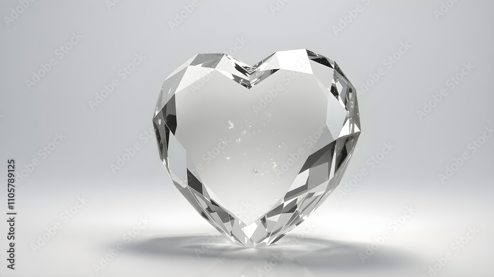 A crystal paperweight in the shape of a heart, sparkling in the light, isolated on white A crystal paperweight in the shape of a heart, sparkling in the light, isolated on white