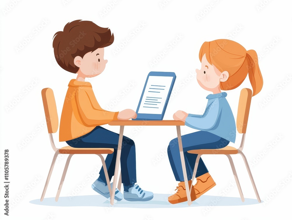 cyberbullying privacy concept, Two children sit at a table, focused on a laptop, engaged in collaborative learning or activity. cyberbullying privacy concept, Two children sit at a table, focused on a laptop, engaged in collaborative learning or activity.