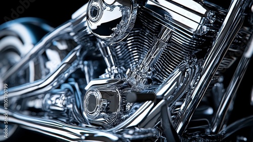 Shiny Chrome Motorcycle Engine Block - Motorbike Detail in Stunning Silver Finish for Adobe Stock