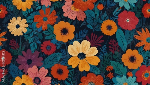 Wallpaper Mural Colorful floral design with a modern aesthetic, abstract and artistic. Torontodigital.ca