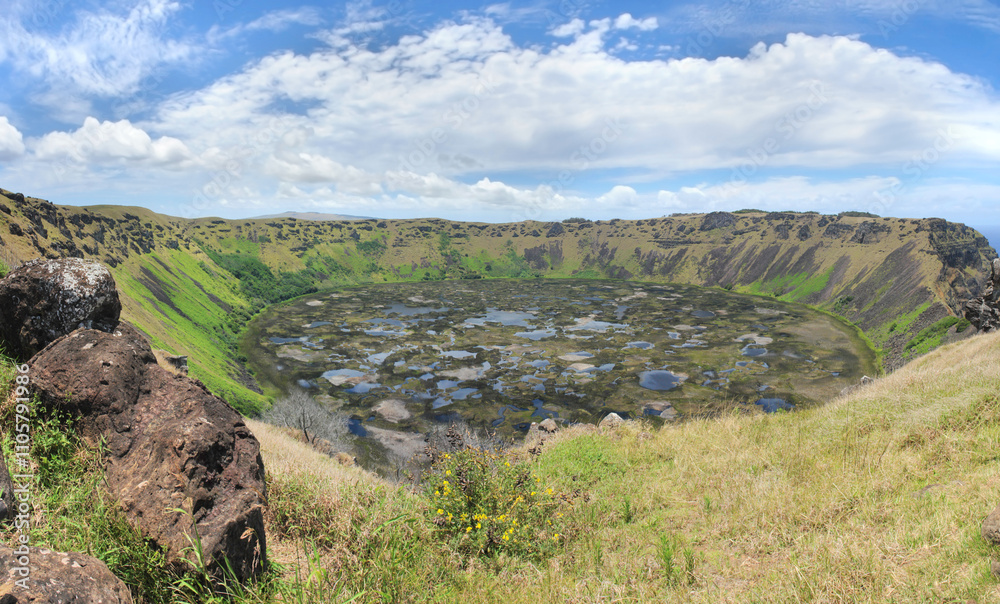 Fototapeta premium Rano Kau extinct volcano of Easter Island, Chile