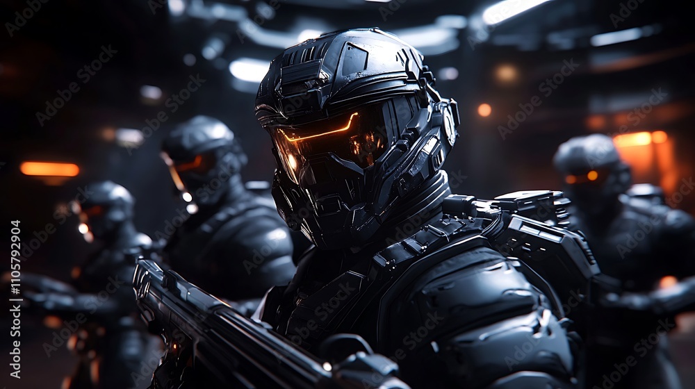 Futuristic design meets functionality in this depicted scene of a space team's mission preparation. Futuristic design meets functionality in this depicted scene of a space team's mission preparation.