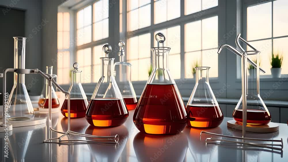 Laboratory Glassware with Red Liquid on a Bright Surface
Laboratory Glassware with Red Liquid on a Bright Surface