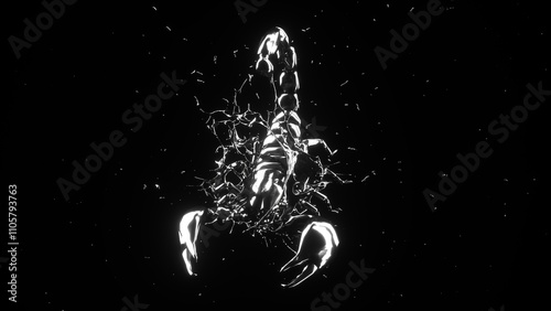 Shiny Metal scorpion y2k dark background. photo