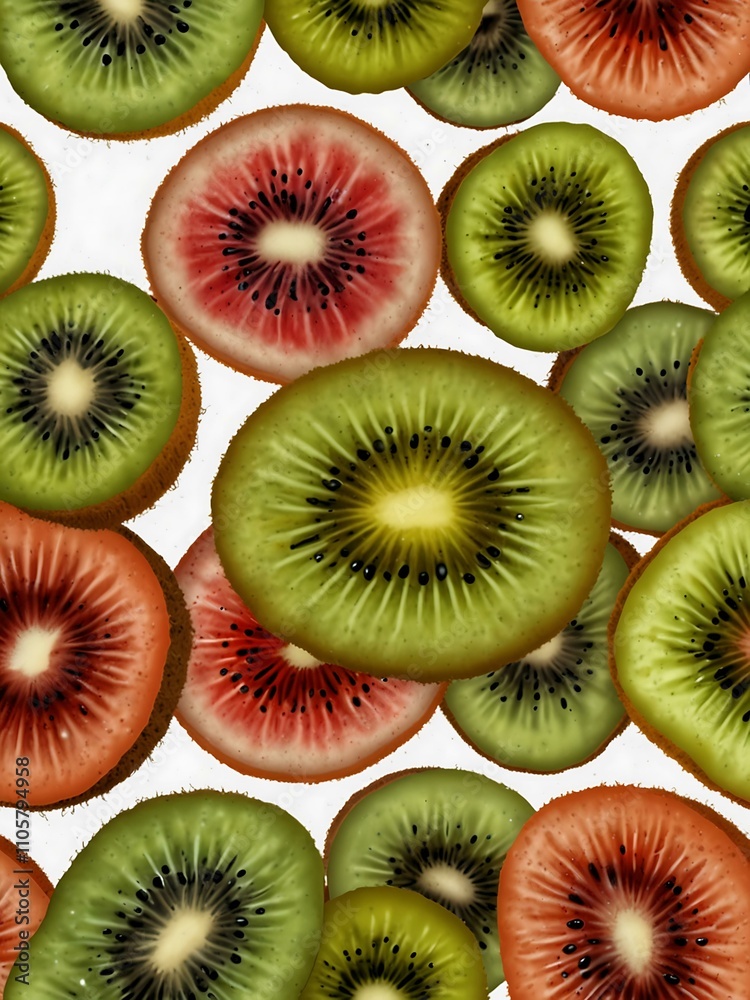 Fototapeta premium Colorful kiwi fruit pattern (PNG).