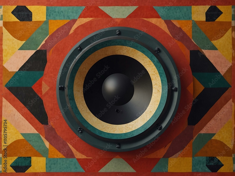 Colorful loudspeaker with bold geometric patterns. Colorful loudspeaker with bold geometric patterns.