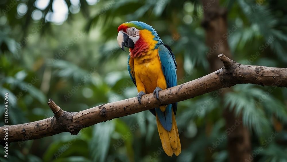 Obraz premium Colorful macaw parrot on a tropical branch.