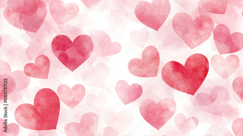 Seamless pattern of watercolor pink and red hearts, creating romantic and cheerful atmosphere. Perfect for various design projects and celebrations Seamless pattern of watercolor pink and red hearts, creating romantic and cheerful atmosphere. Perfect for various design projects and celebrations