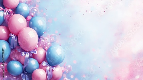 Decorative Pastel Balloons Tied with Ribbons on Ethereal Background