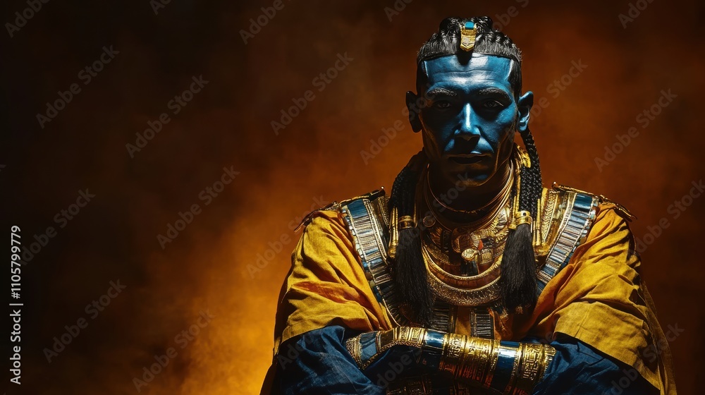 A Powerful Representation of Ancient Culture Through Blue-Highlighted Character Portrait