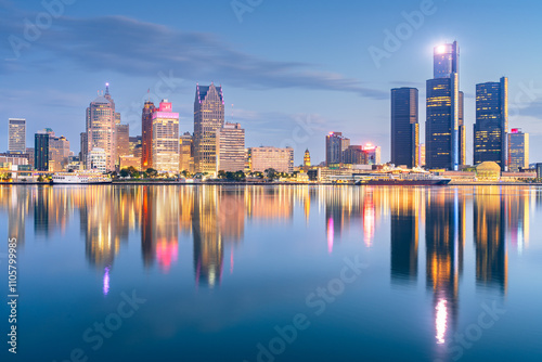 Detroit, Michigan, USA Skyline at Dawn