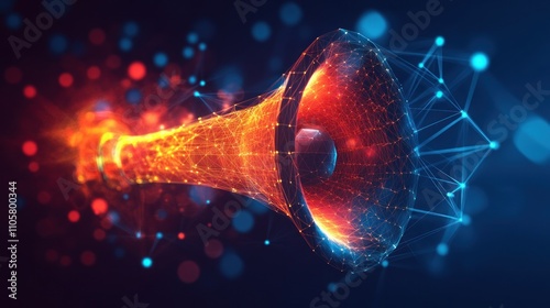 A vibrant digital representation of a megaphone symbolizing communication and technology.