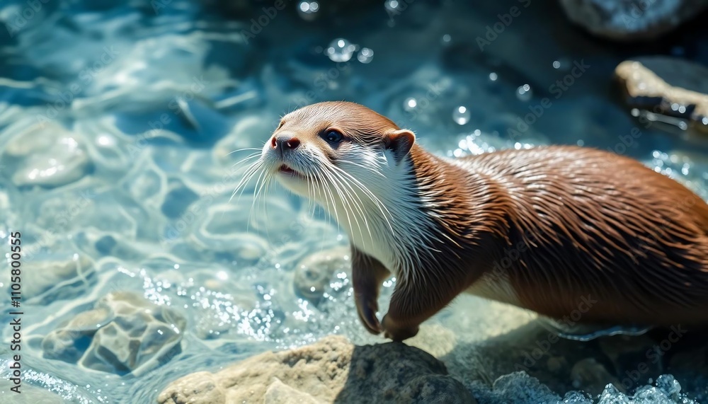 Adorable Otter in Sparkling Water Wildlife Photography Adorable Otter in Sparkling Water Wildlife Photography