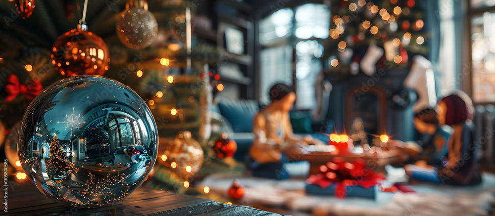 Niños al fondo desenfocado abriendo sus regalos de navidad Niños al fondo desenfocado abriendo sus regalos de navidad