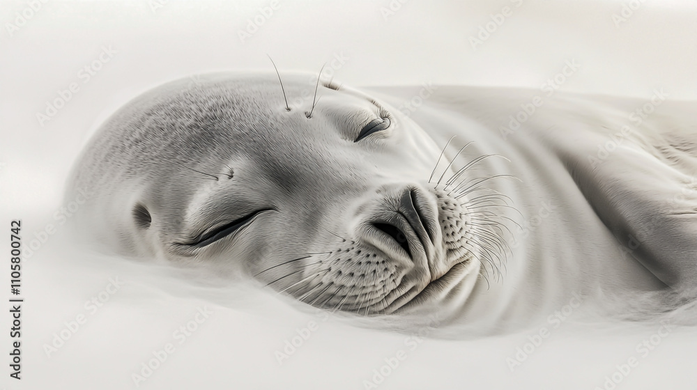 Fototapeta premium A close-up of a seal resting peacefully on a clean white background