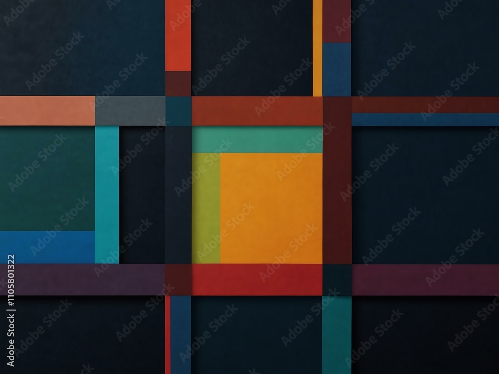 Fototapeta premium Colorful squares and diagonal lines on dark blue.