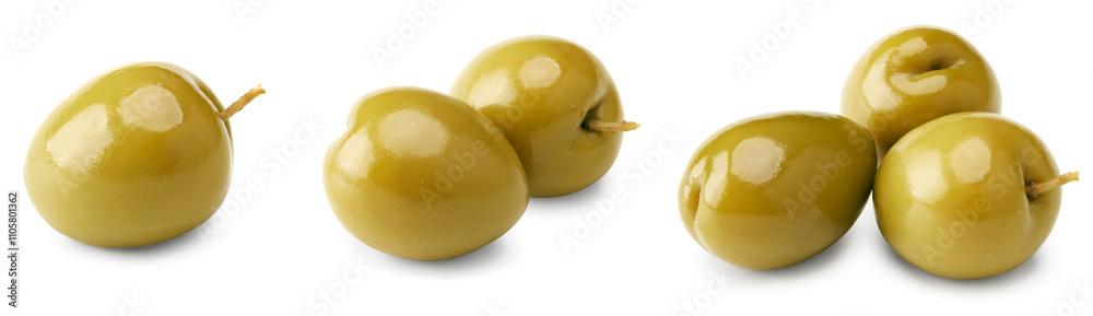 green olives isolated on white background. clipping path green olives isolated on white background. clipping path