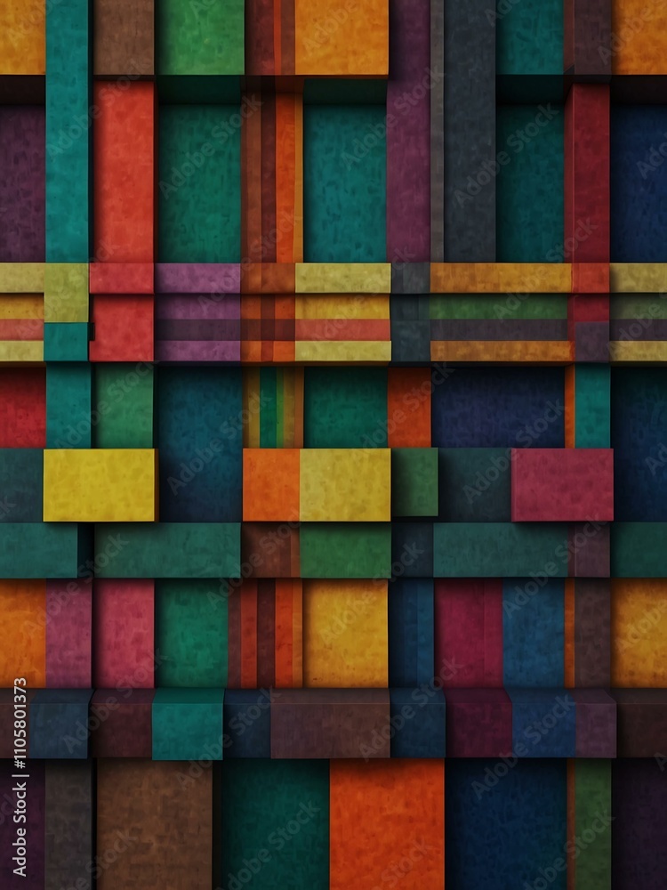 Colorful square pattern creating a layered visual effect. Colorful square pattern creating a layered visual effect.