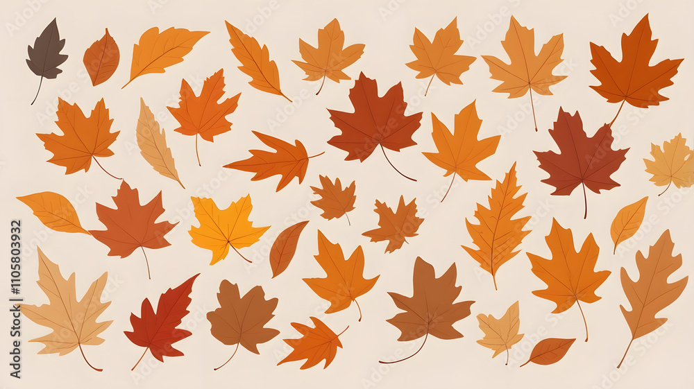Falling Leaves: Isolated autumn leaves drifting against a plain beige background, minimalist background Falling Leaves: Isolated autumn leaves drifting against a plain beige background, minimalist background