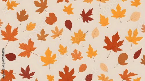 Falling Leaves: Isolated autumn leaves drifting against a plain beige background, minimalist background