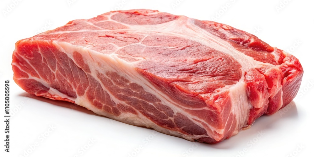 Fresh Pork Meat Isolated on White Background - High-Quality Candid Photography of Raw Pork Cuts for Culinary Use, Meat Recipes, Butcher Shops, and Food Presentation