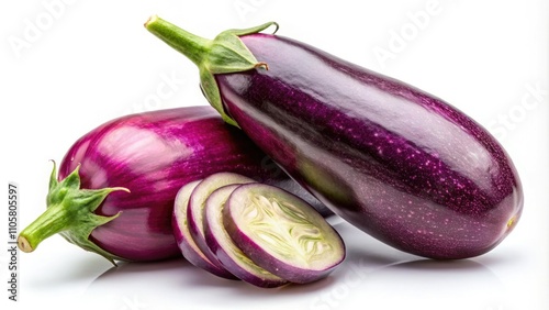 Wallpaper Mural Fresh Ripe Eggplant Isolated on White Background - Whole and Halved Vegetable for Minimalist Photography, Culinary Uses, Healthy Eating, Organic Produce, Vegan Recipes Torontodigital.ca