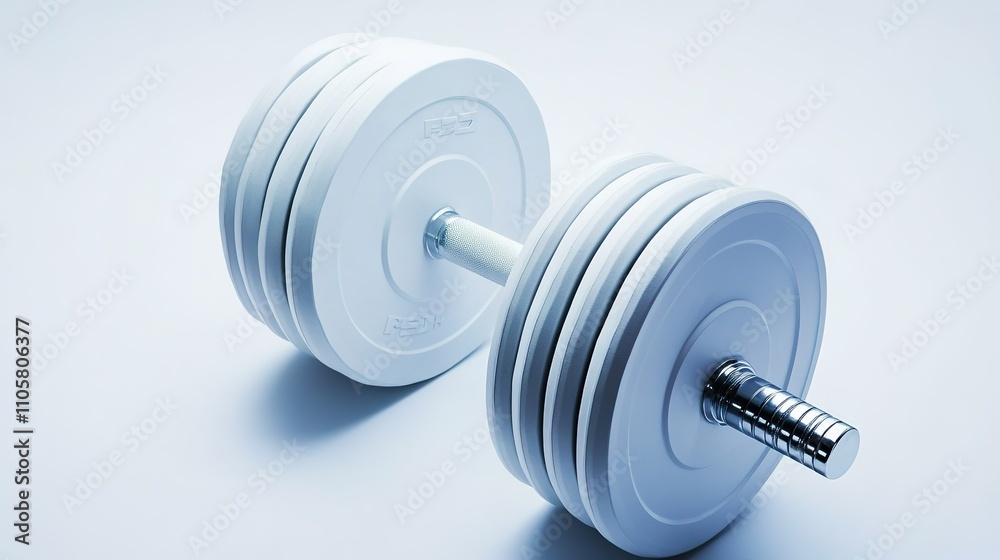 Minimalistic white dumbbell on blue background Minimalistic white dumbbell on blue background