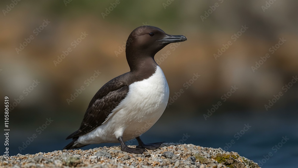 Common guillemot perched against a blurred background. Common guillemot perched against a blurred background.