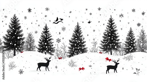 Design black silhouette illustrations of cute Christmas Wrapping Paper in various activities ,with bold lines and simple design, placed on a white background 