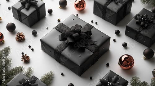 Design black silhouette illustrations of cute Christmas Wrapping Paper in various activities ,with bold lines and simple design, placed on a white background 